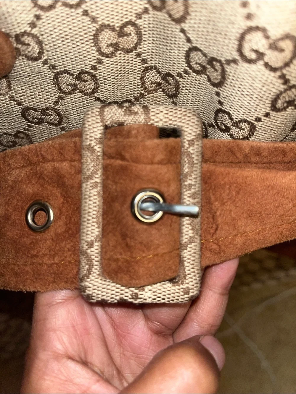 Gucci Brown Monogram Canvas Trench Coat with Suede Trim